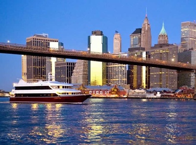 NYC yacht Atlantica-Brooklyn Bridge